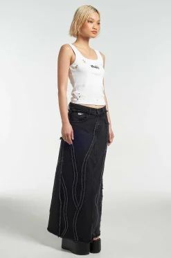 Aquarius Seamed Denim Maxi Skirt