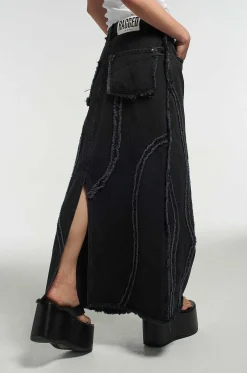 Aquarius Seamed Denim Maxi Skirt