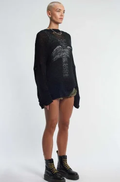 Black Cross Ladder Knit Jumper