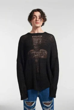 Black Cross Ladder Knit Jumper