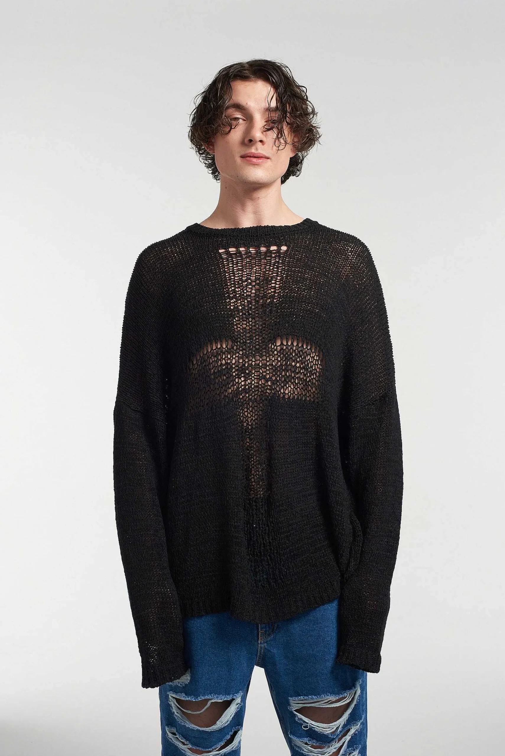 Black Cross Ladder Knit Jumper