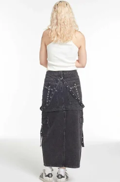 Bondage Denim Midi Skirt Black