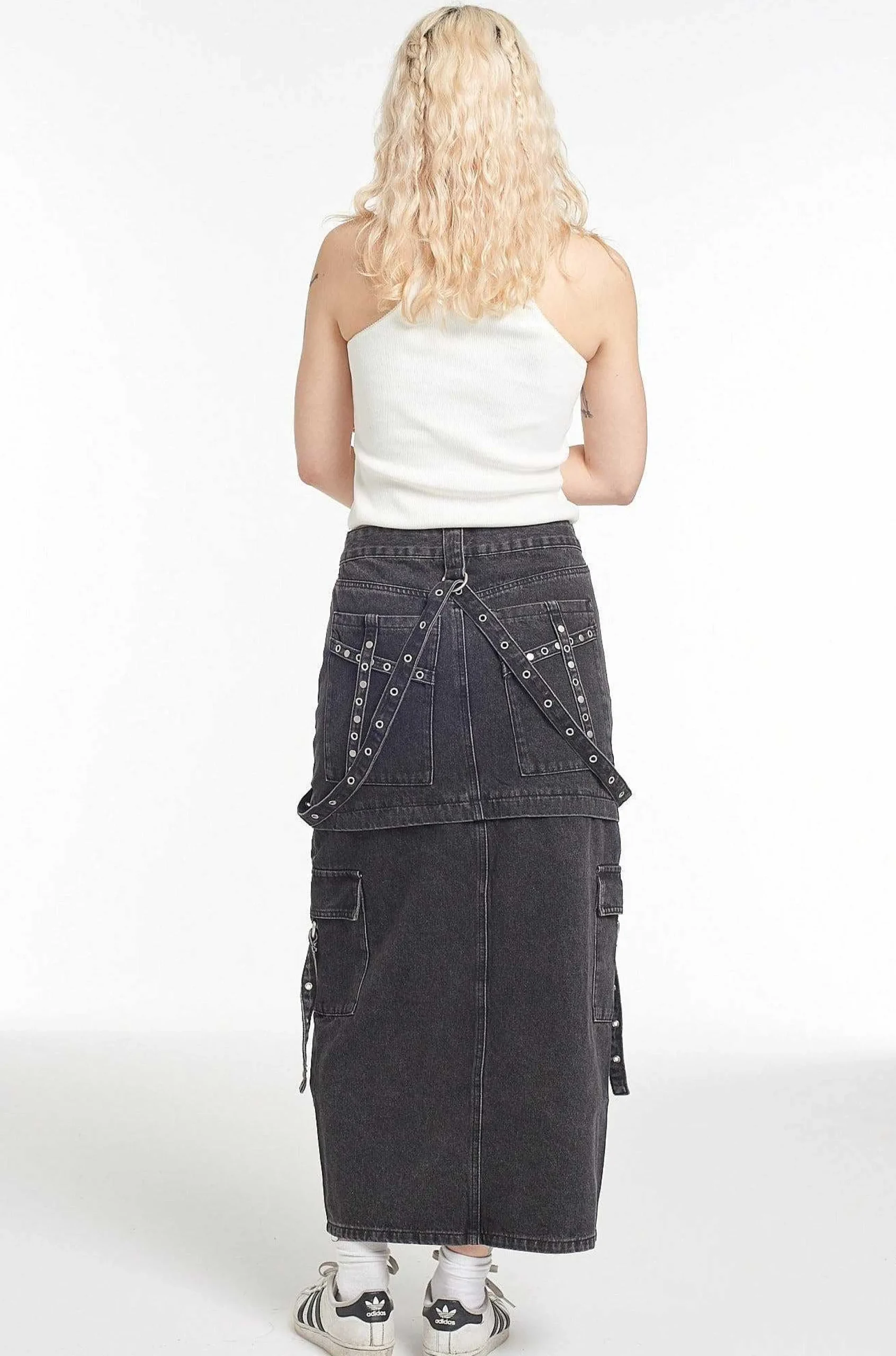 Bondage Denim Midi Skirt Black