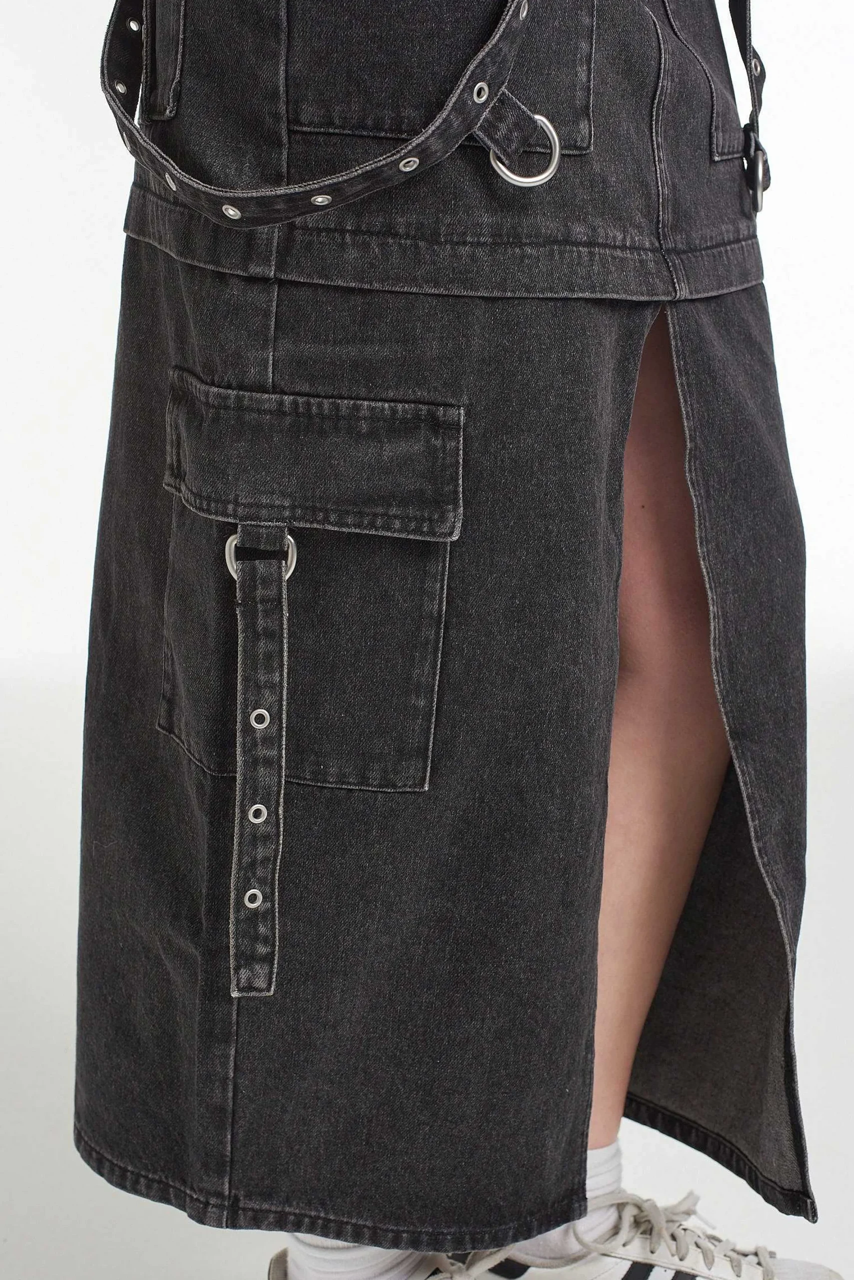 Bondage Denim Midi Skirt Black