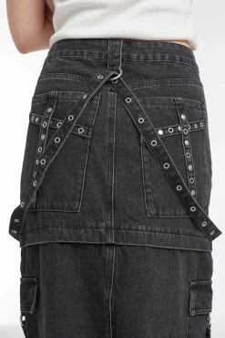 Bondage Denim Midi Skirt Black