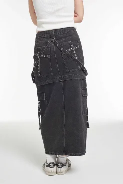Bondage Denim Midi Skirt Black