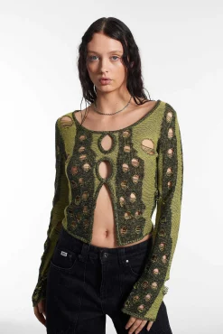 Bug Distressed Long Sleeve Top