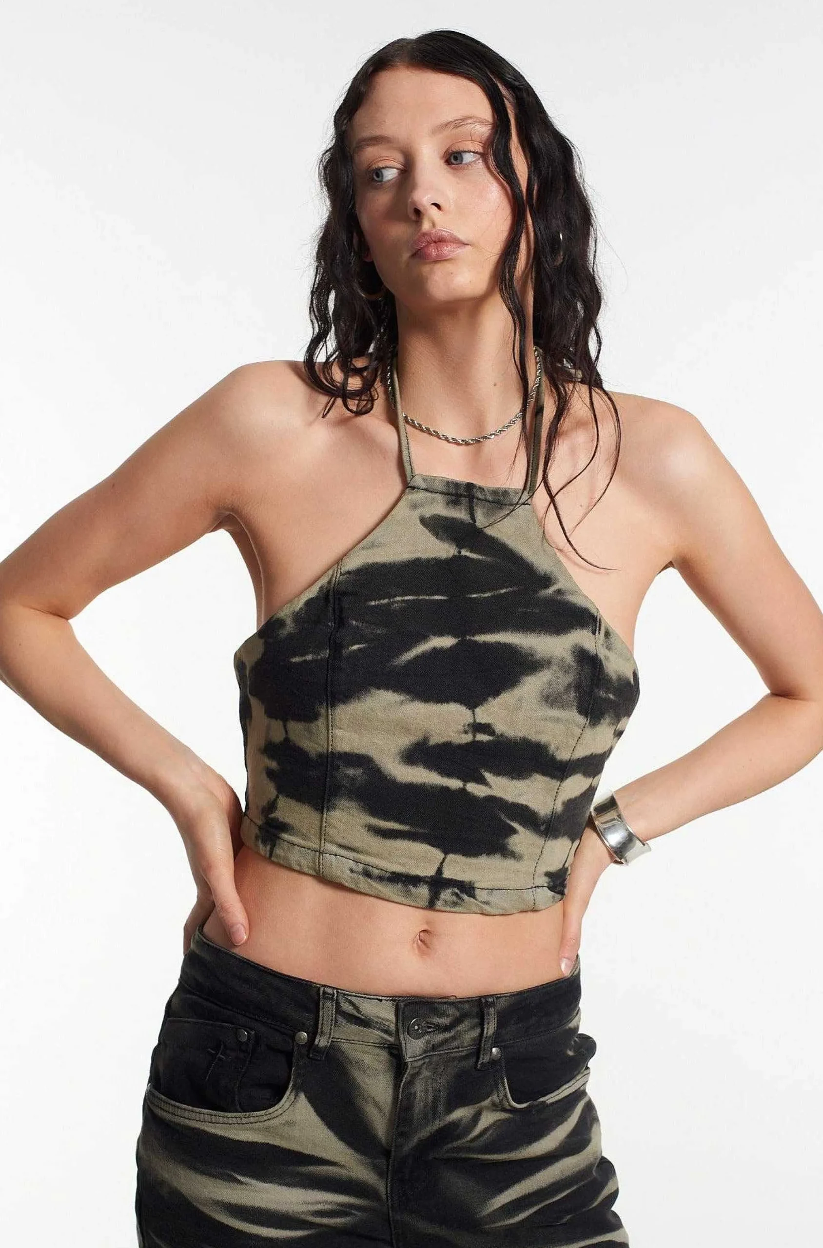 Burnout Denim Halterneck Top