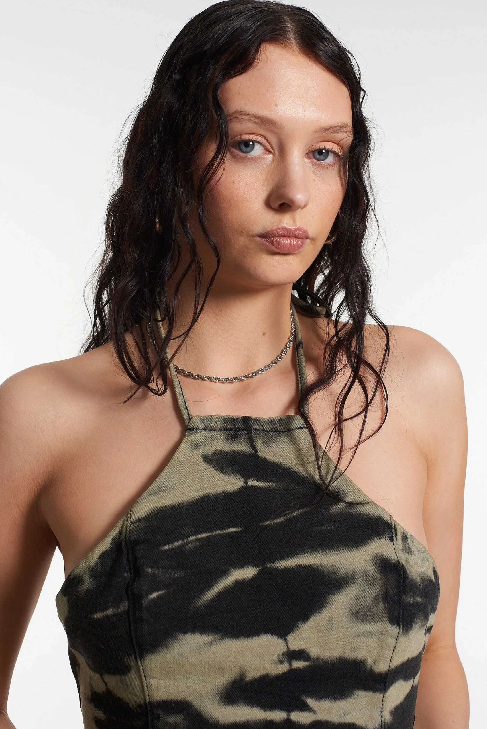 Burnout Denim Halterneck Top