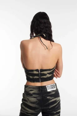 Burnout Denim Halterneck Top