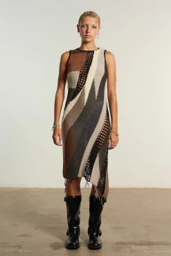 Crafted Patchwork Knit Midi Dress