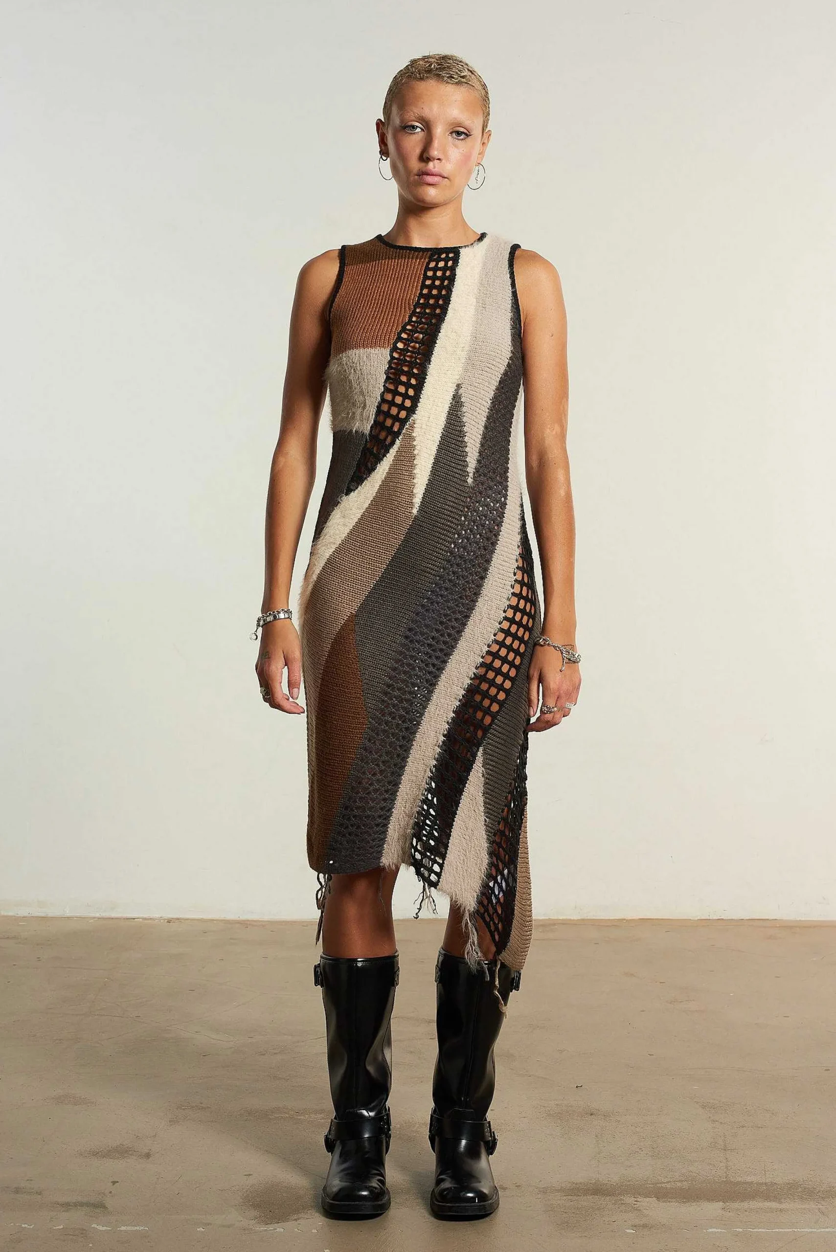 Crafted Patchwork Knit Midi Dress