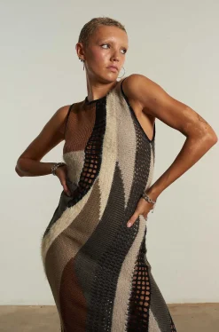 Crafted Patchwork Knit Midi Dress