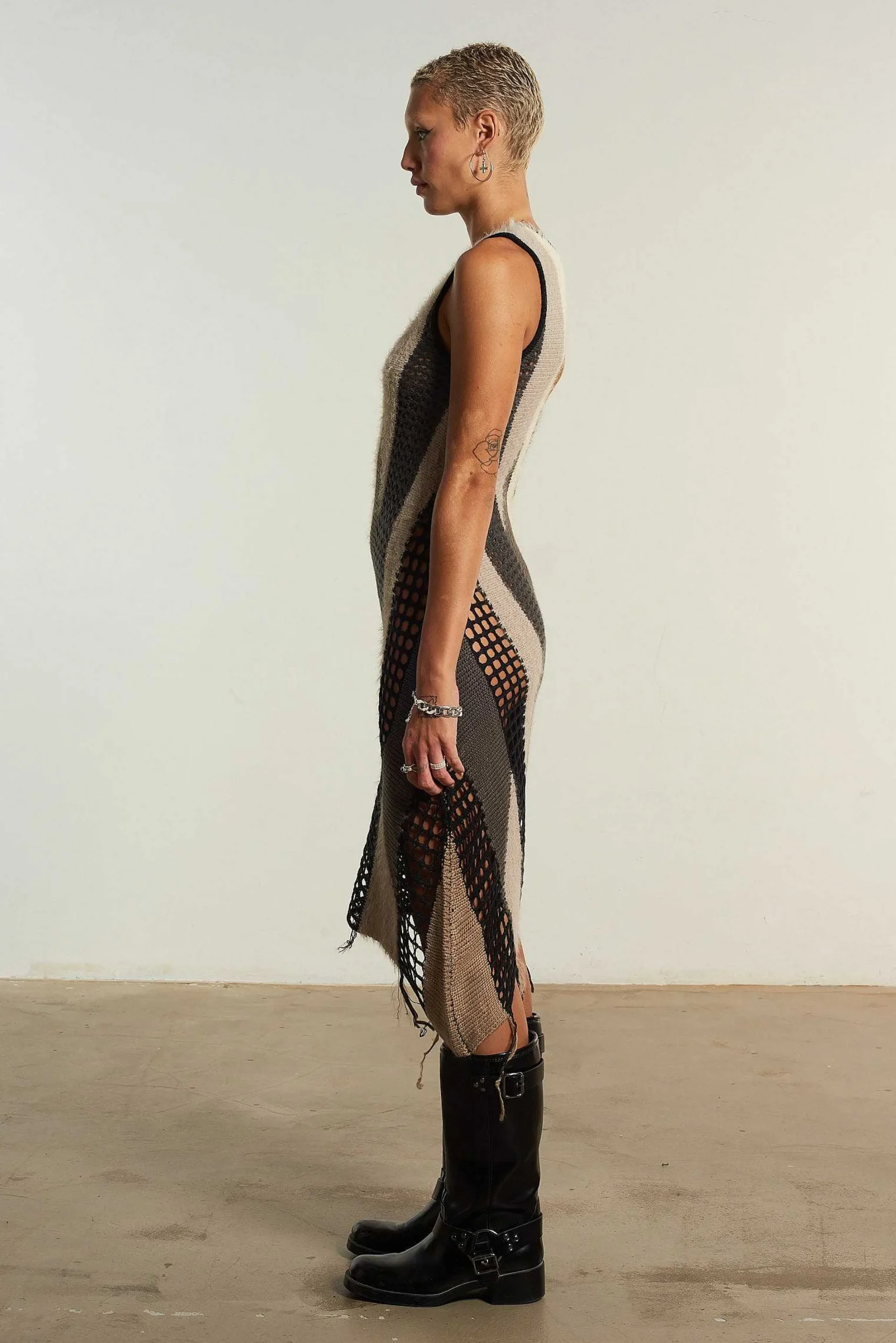 Crafted Patchwork Knit Midi Dress
