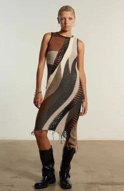 Crafted Patchwork Knit Midi Dress