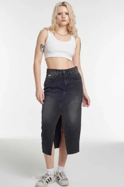 Denim Midi Skirt Black