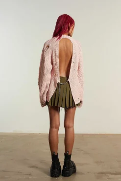 Distressed Cable Knit Pink