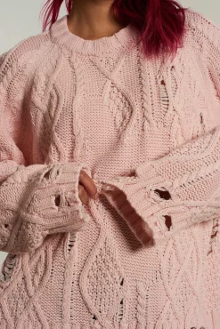 Distressed Cable Knit Pink