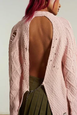 Distressed Cable Knit Pink