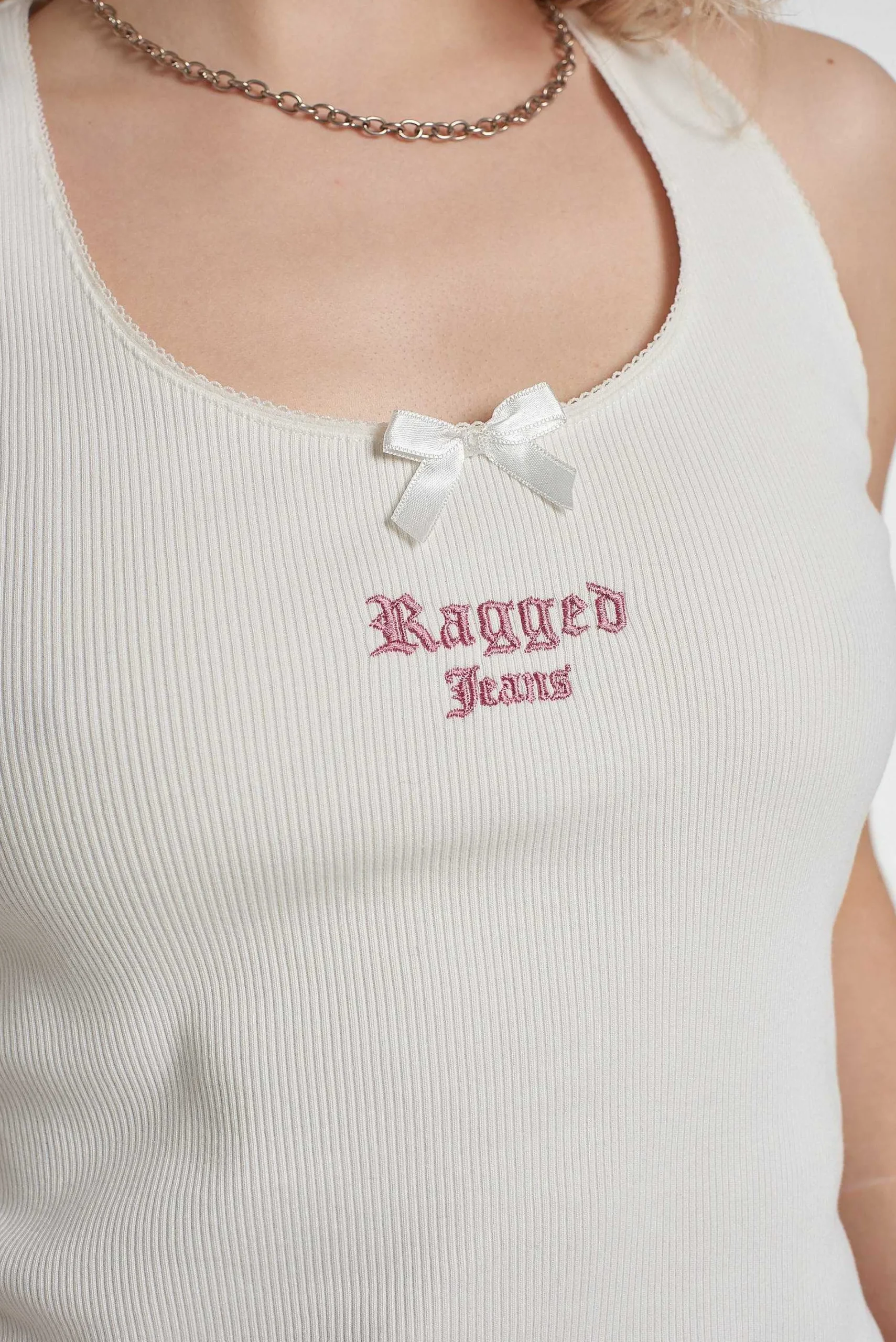 Lacey Ragged White Vest Top