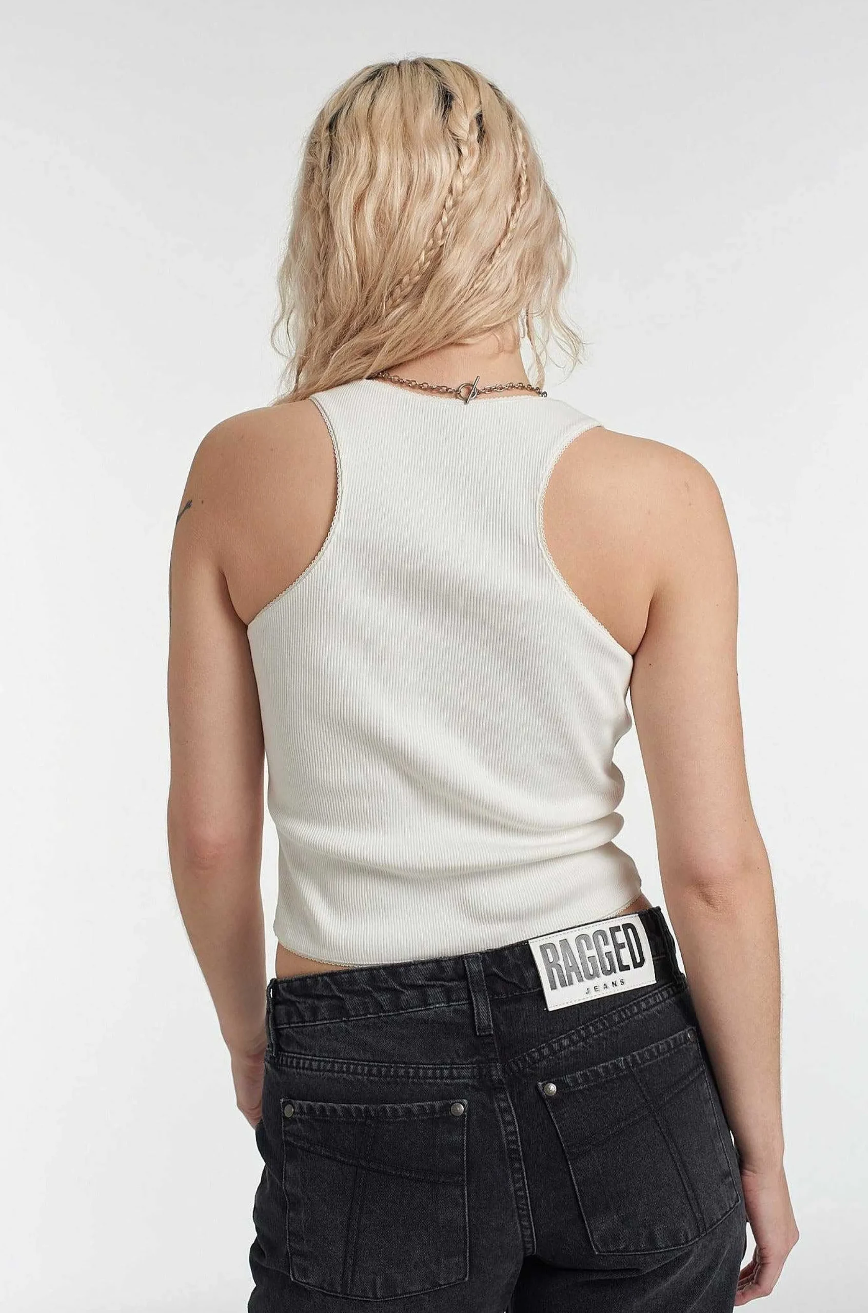 Lacey Ragged White Vest Top