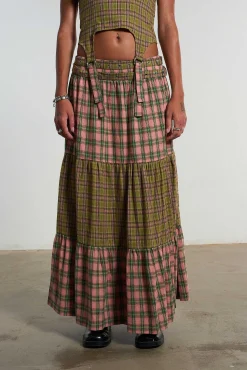 Mix Check Maxi Skirt