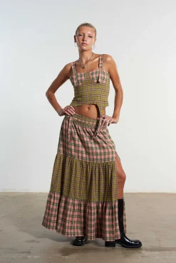 Mix Check Maxi Skirt