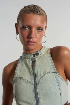Motor Dirty Wash Denim Maxi Dress