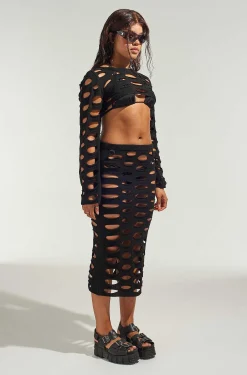 Nightfall Open Knit Midi Skirt