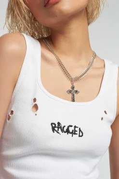 Ragged Distressed White Vest Top
