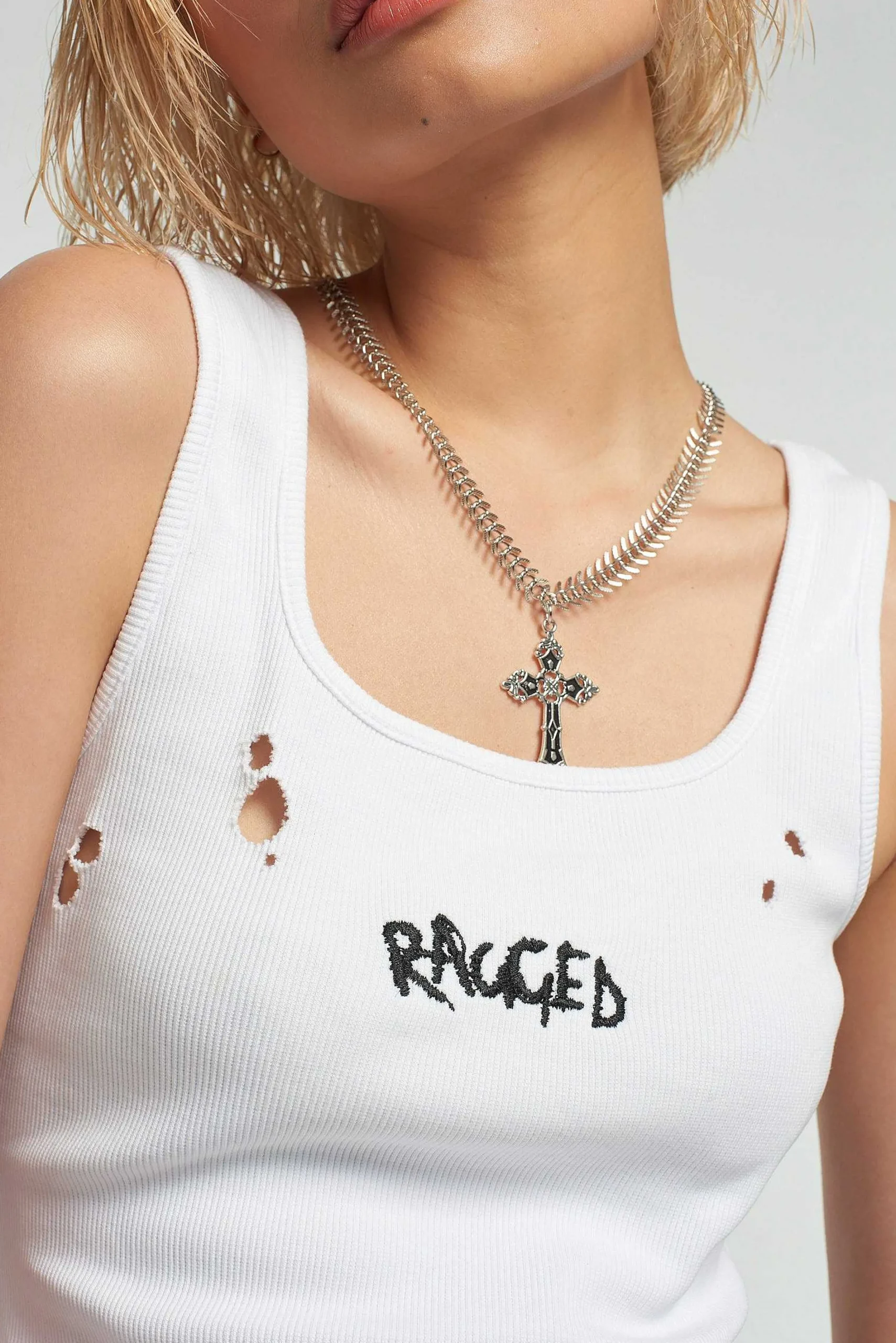 Ragged Distressed White Vest Top