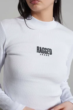 Ragged White Ribbed Long Sleeve Tee