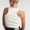 Ragged White Ribbed Vest Top