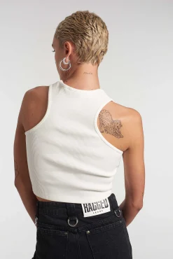 Ragged White Ribbed Vest Top