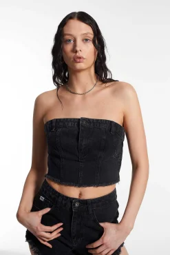 Roxy Denim Corset Top Charcoal