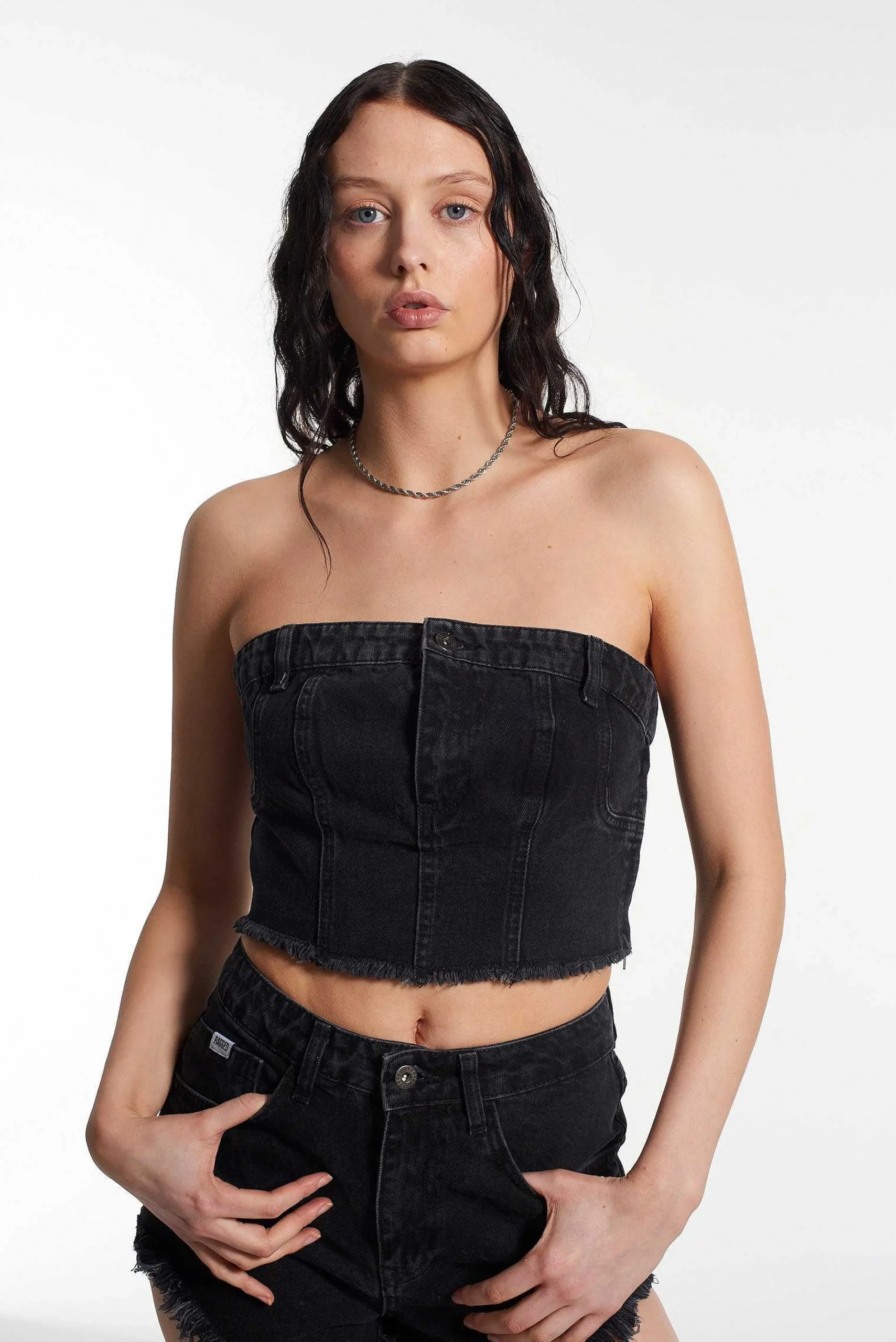 Roxy Denim Corset Top Charcoal