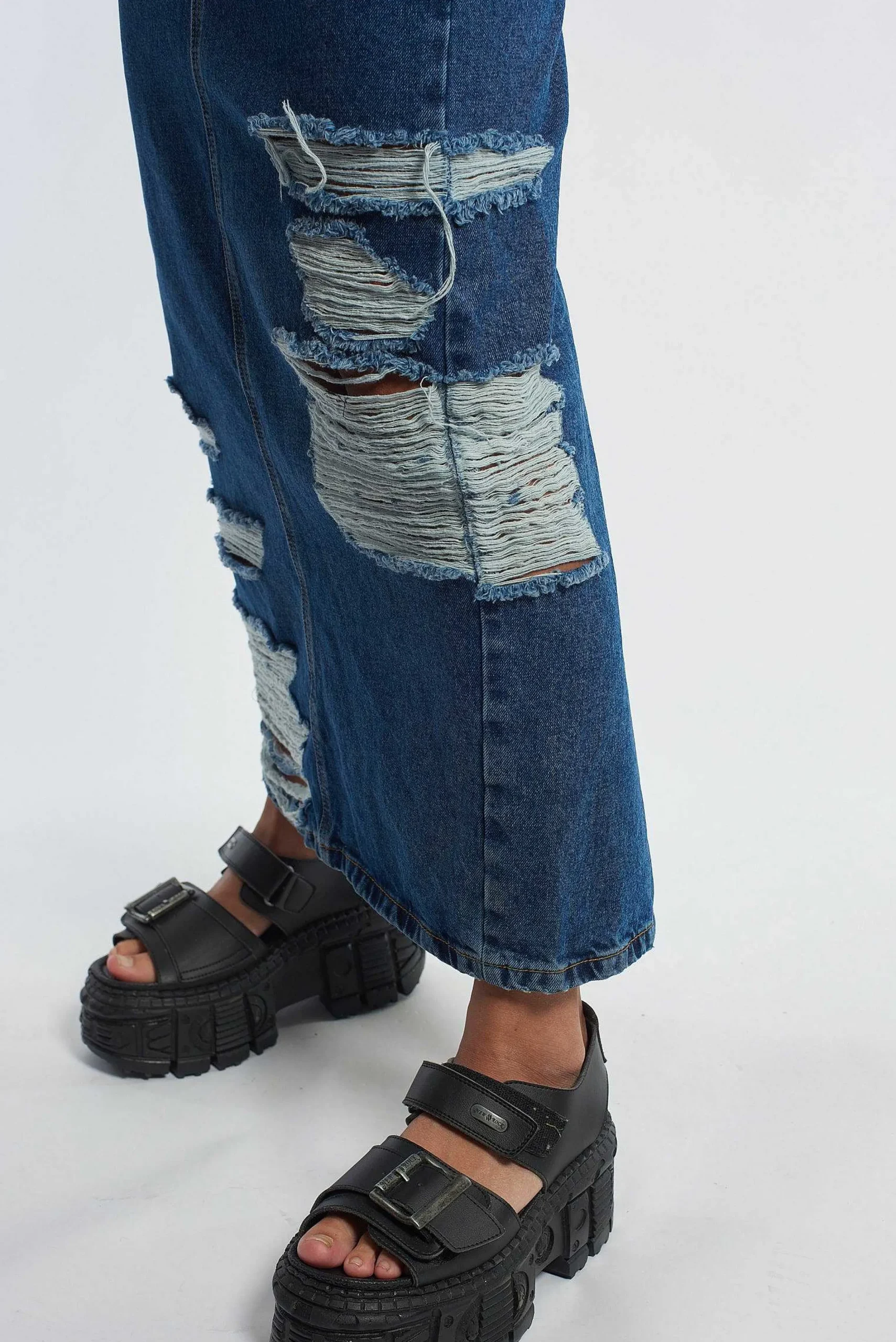Shredder Distressed Denim Maxi Skirt