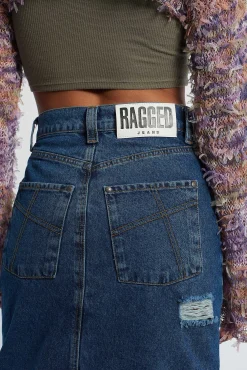 Shredder Distressed Denim Maxi Skirt