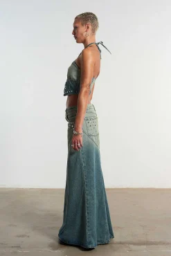 Siren Stud Denim Maxi Skirt