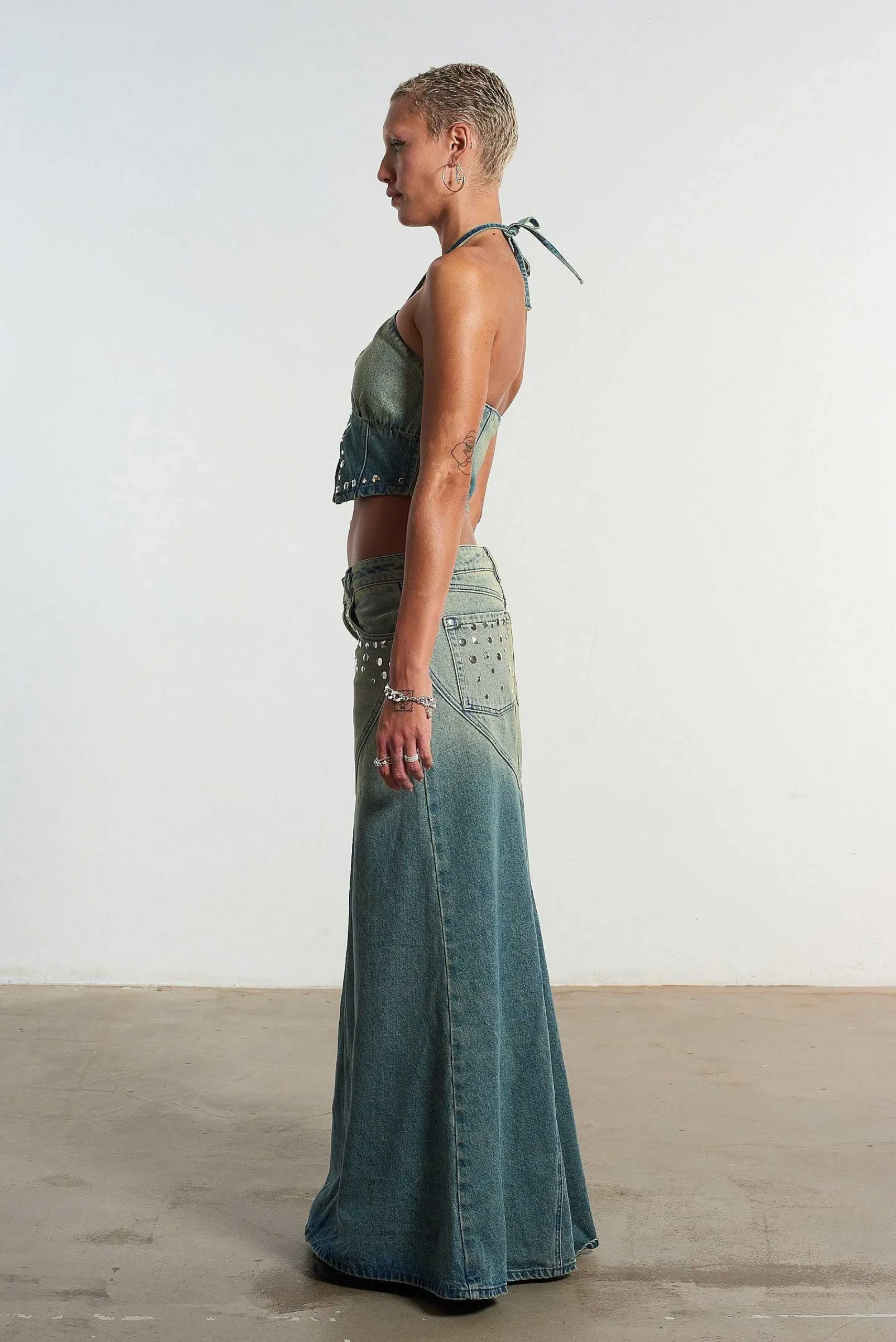 Siren Stud Denim Maxi Skirt