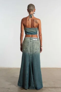 Siren Stud Denim Maxi Skirt