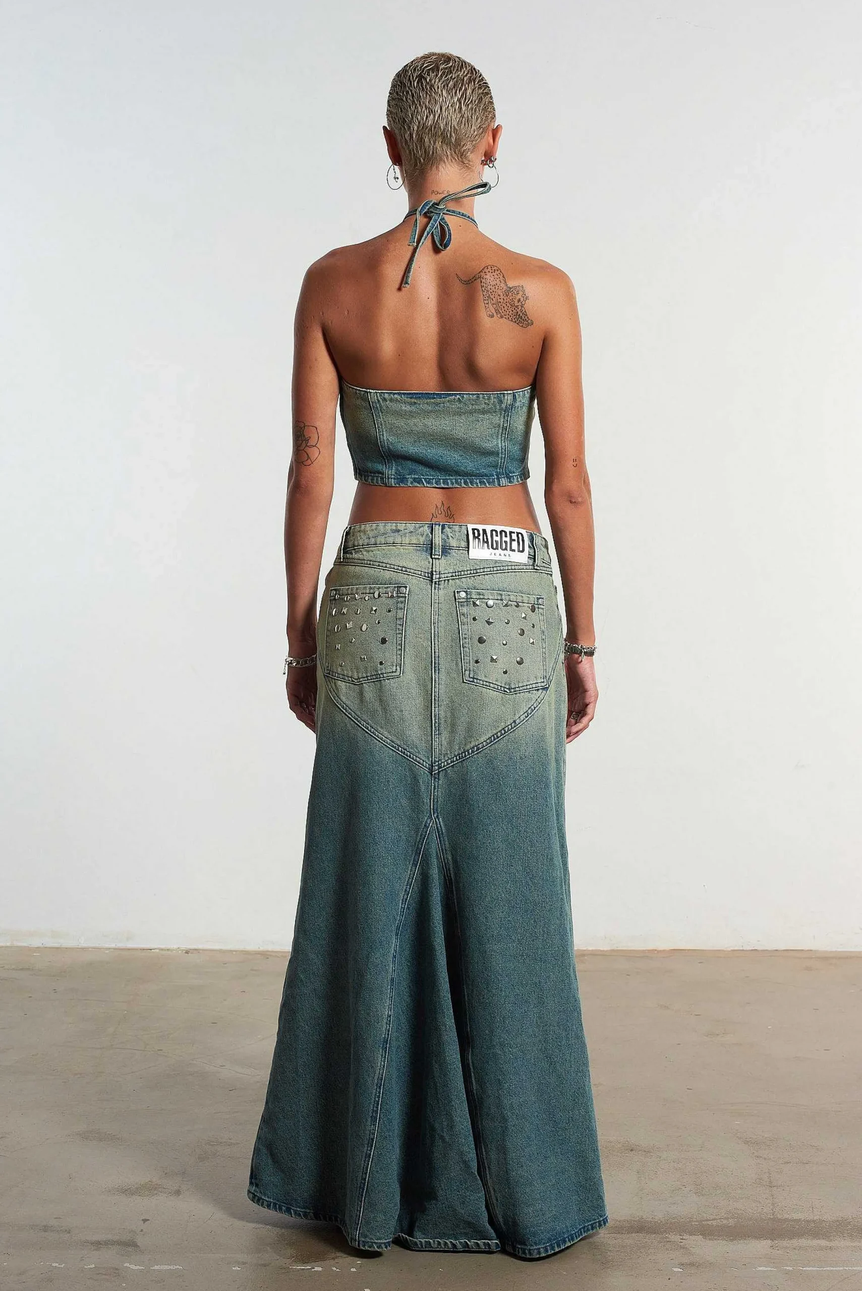 Siren Stud Denim Maxi Skirt