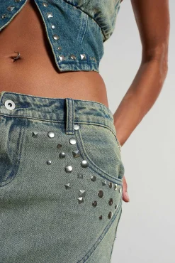 Siren Stud Denim Maxi Skirt