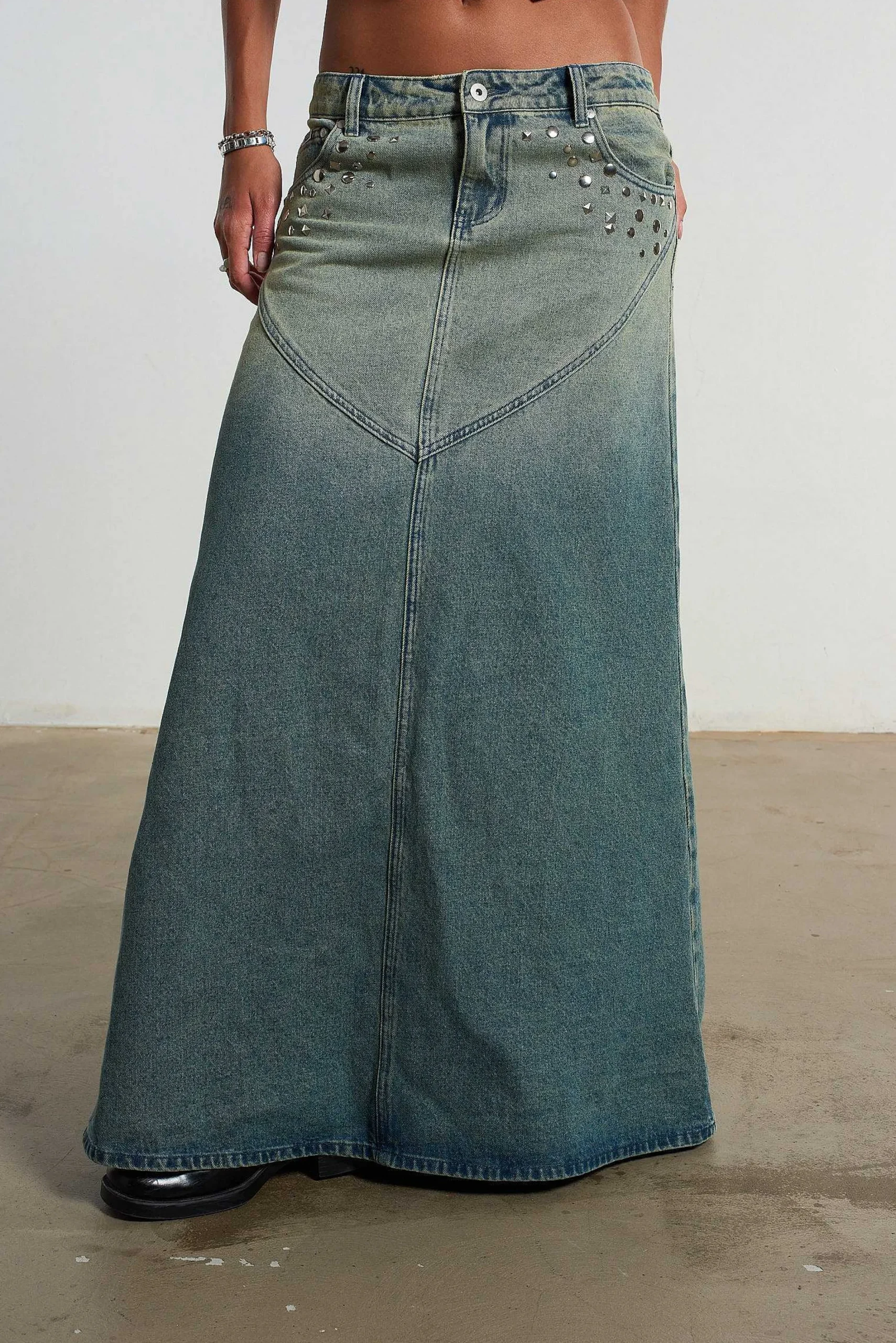 Siren Stud Denim Maxi Skirt