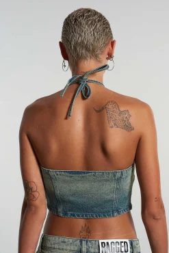 Siren Stud Halter Denim Top