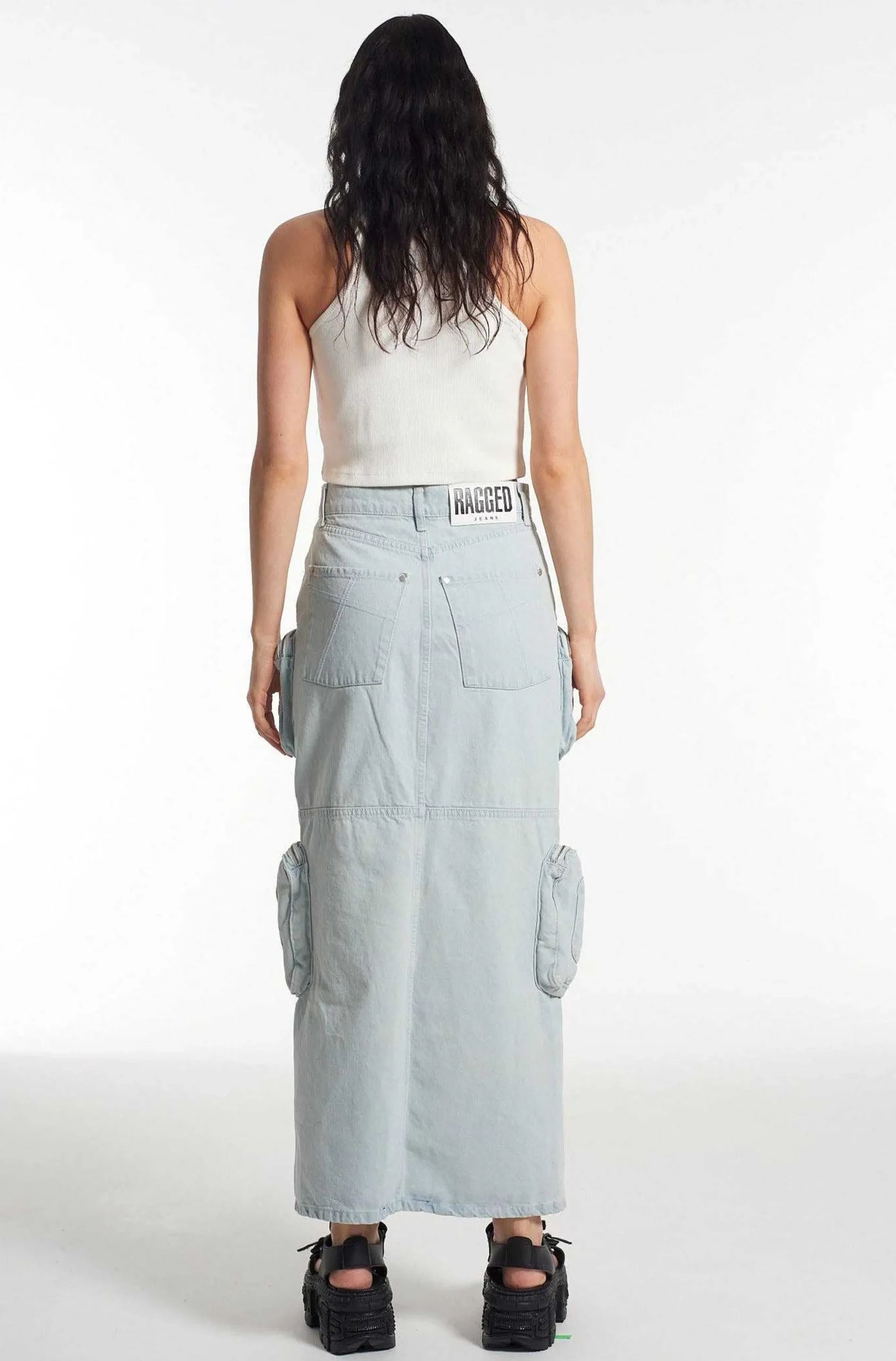 Zip Combat Maxi Skirt Stonewash