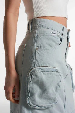 Zip Combat Maxi Skirt Stonewash